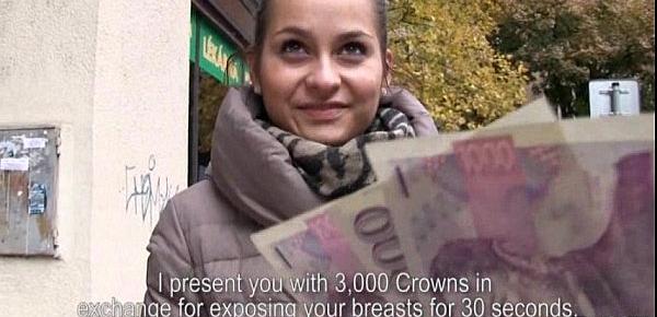  Real amateur Czech slut Emily flashes her tits for cash